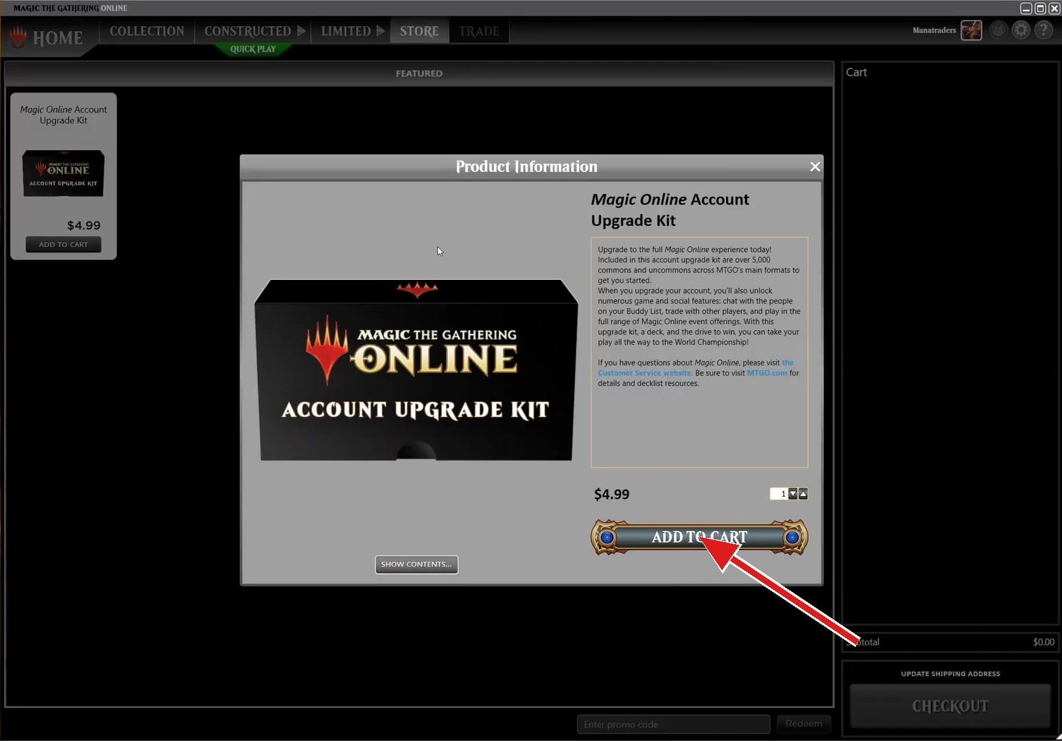 The Account Upgrade Kit in the in-client store. $4.99, one time, and trading does not work without it.